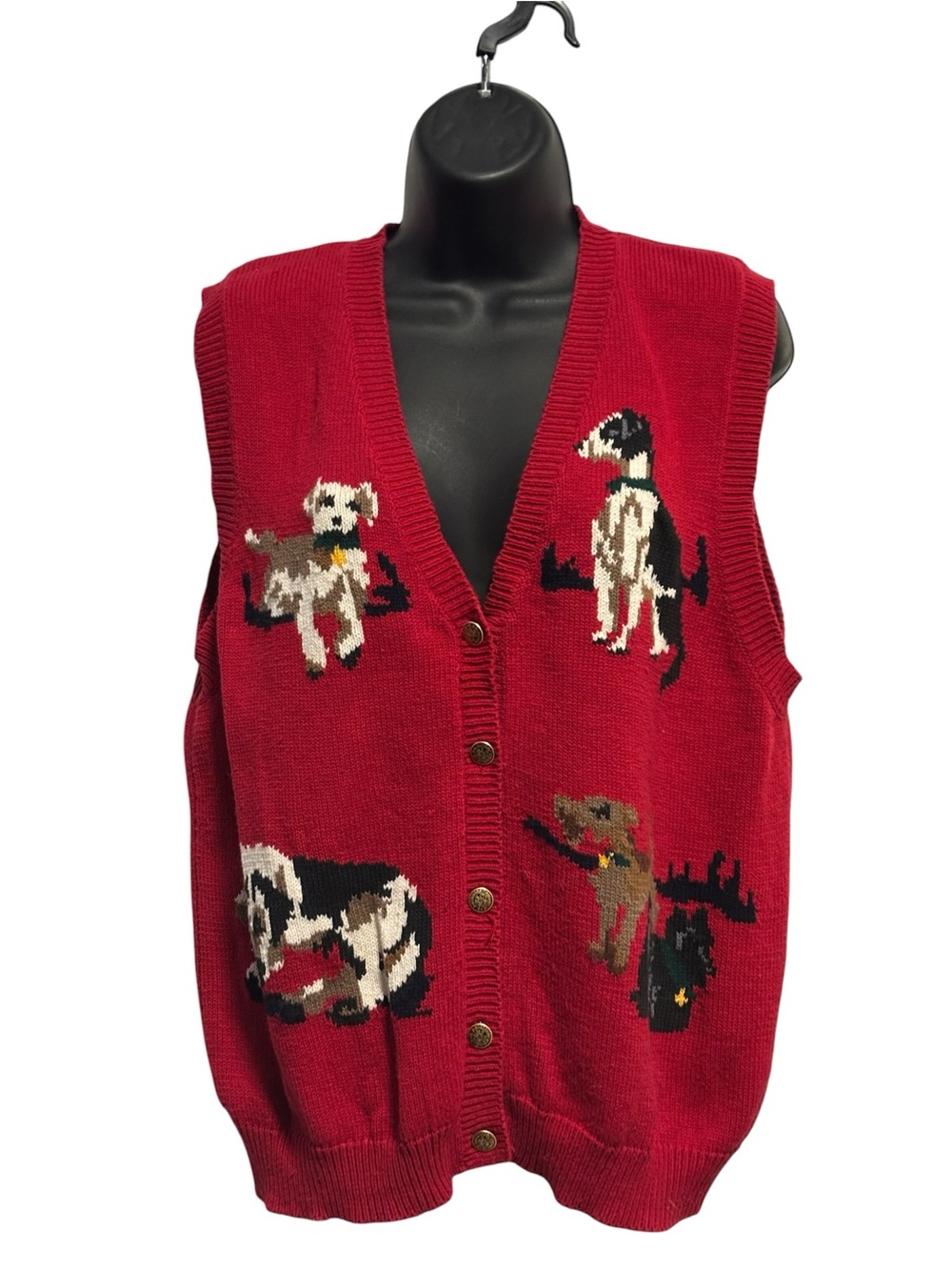 Tabi Red Dog Pattern Knit Vest - Size Large